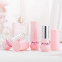 Vendor Wholesale Abs Pp Plastic 5g Cosmetic Packaging Pink Rose Bow Lipstick Case Empty Lipstick Tube